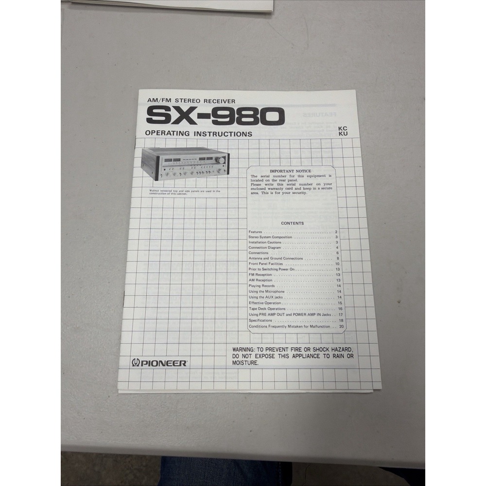 Pioneer SX-980 Stereo Receiver Owner's Manual Operating Instructions